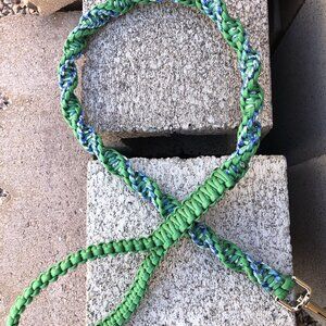 Dog Leash ~ 36" Blue and Green Paracord ~ Short Sturdy Lead ~ Handmade in USA